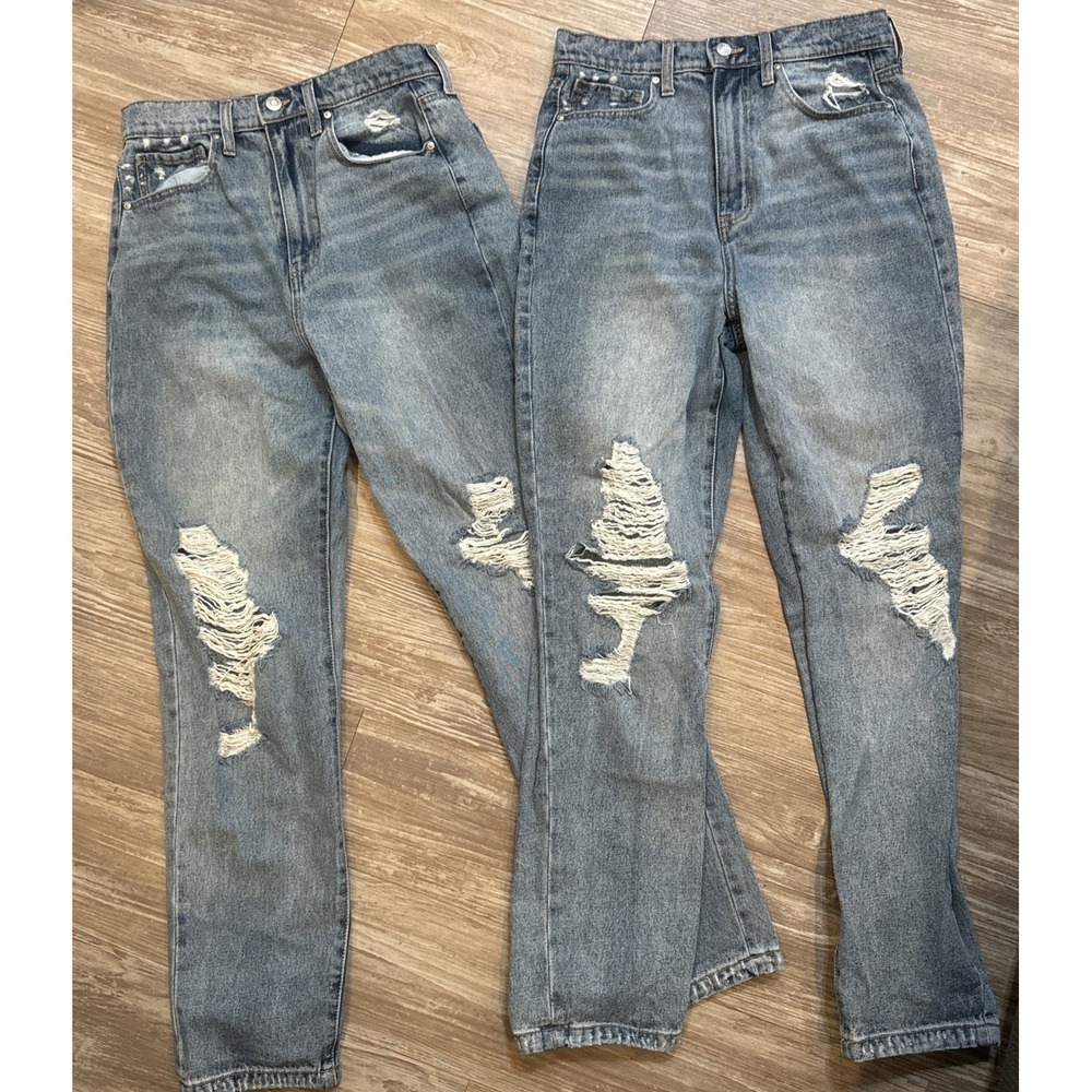 2 X RSQ 90s Jeans Size 27 100% Cotton  Distressed‎ High Rise Denim Blue